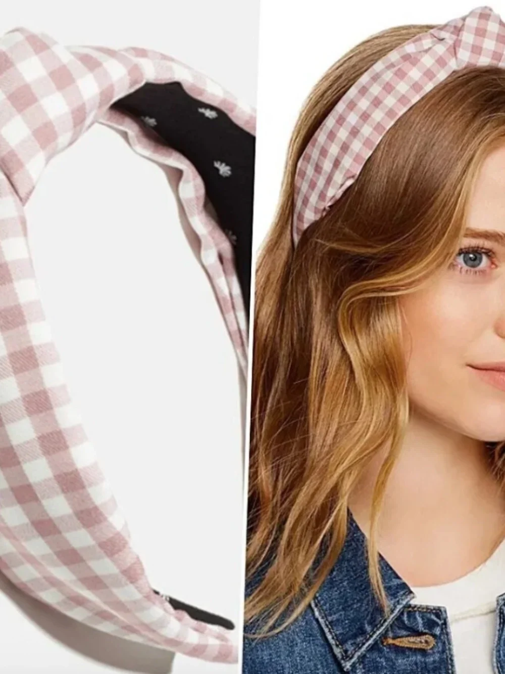 Lele Sadoughi Gingham Knotted Headband Mauve White MINT
